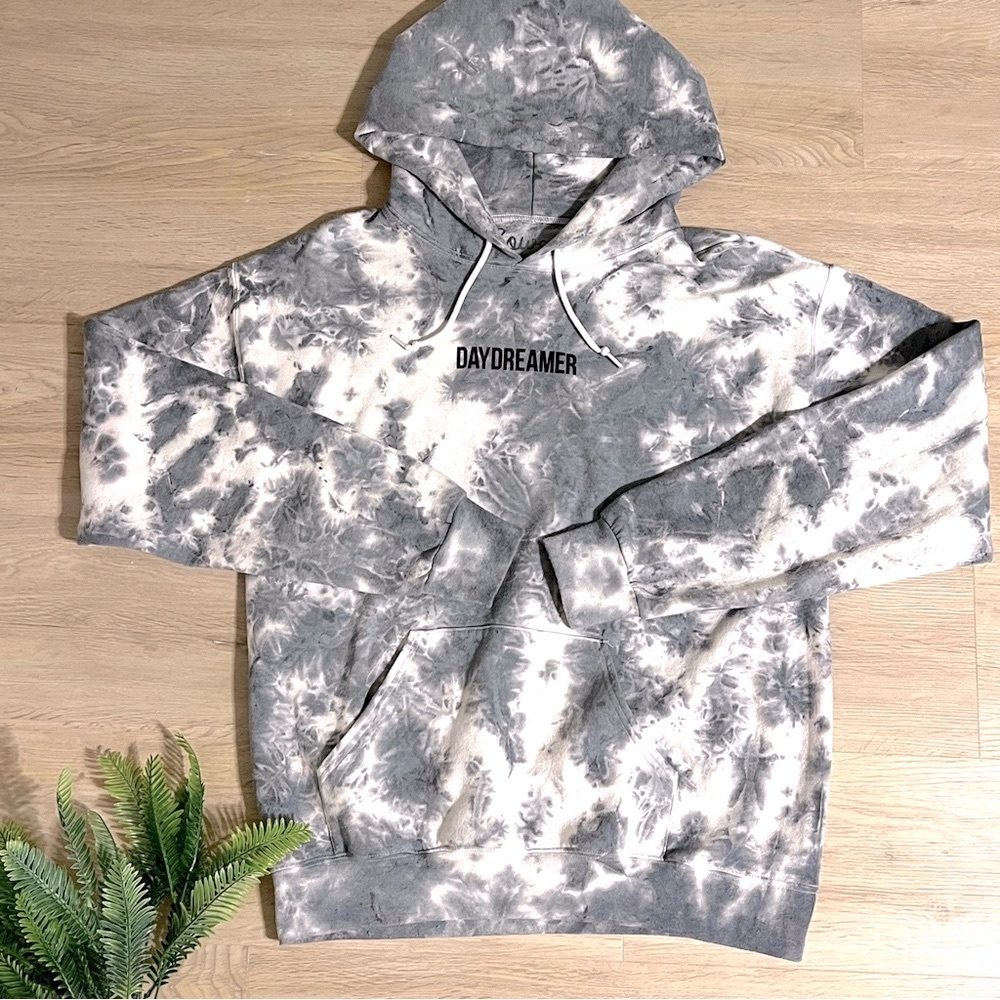 Bowery Supply Co. Tie Dye DAYDREAMER Hooded Gray White Sweatshirt Hoodie - Picture 4 of 11